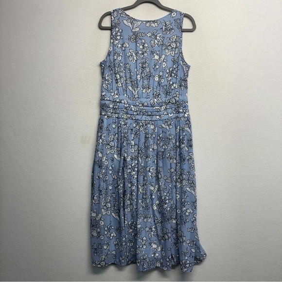 EShakti Midi Dress Blue floral Pintuck pleated Tank L 12 - Picture 1 of 6